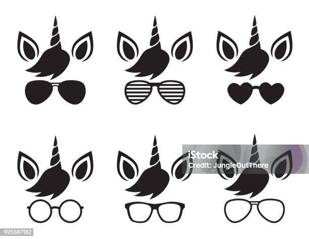 Unicorn Face Wearing Glasses And Sunglasses Silhouette Vector Stock Illustration - Download Image Now