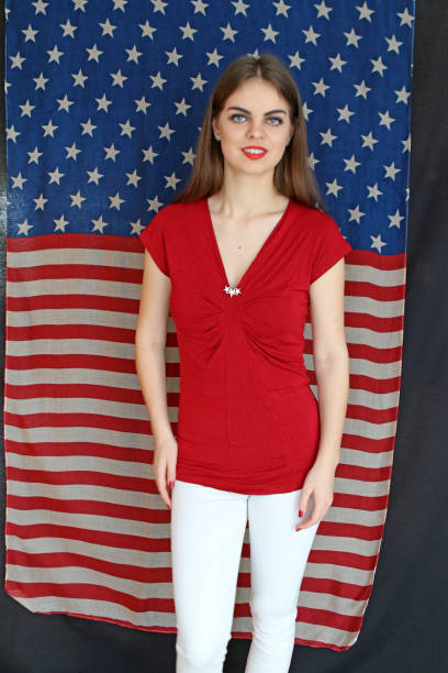 istock Patriotic Woman Poses 925589558