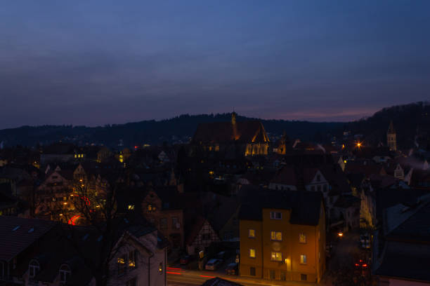 istock schwaebisch gmuend citylights at blue hour with deepblue sky 925590982