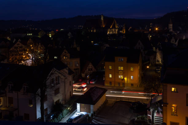 istock schwaebisch gmuend citylights at blue hour with deepblue sky 925591012