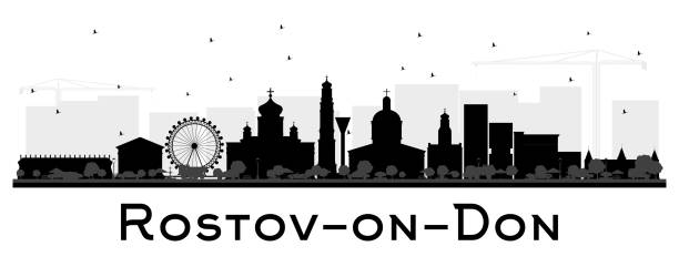Rostov-on-Don Russia City Skyline Silhouette with Black Buildings Isolated on White. Rostov-on-Don Russia City Skyline Silhouette with Black Buildings Isolated on White. Vector Illustration. Business Travel and Tourism Concept with Modern Architecture. Rostov-on-Don Cityscape with Landmarks. rostov on don stock illustrations
