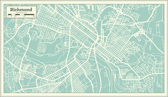 Richmond Virginia USA City Map in Retro Style. Outline Map. Vector Illustration.