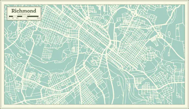 Vector illustration of Richmond Virginia USA City Map in Retro Style.