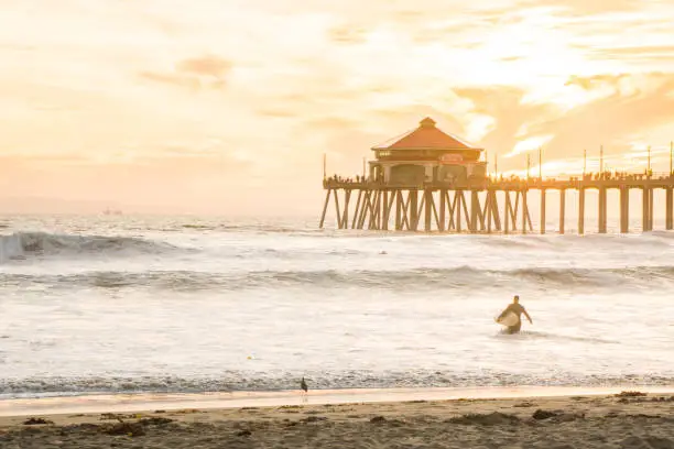 A gorgeous sunset in Huntington Beach, Orange County in Southern California.