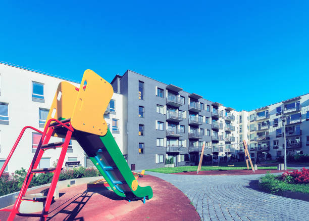 istock Modern apartment buildings children playground Vilnius 925615864