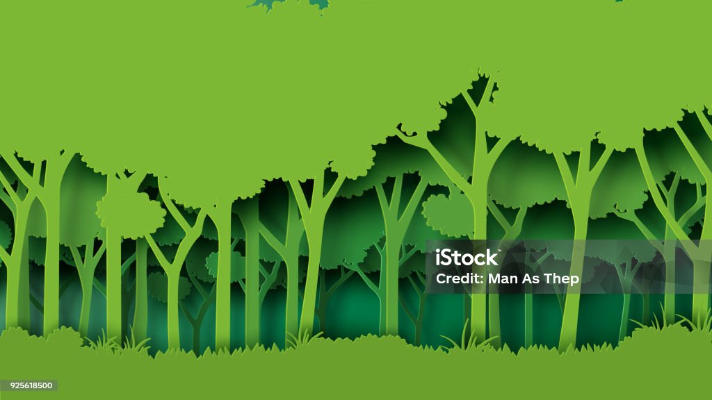 Green forest paper art style Eco green nature forest background template.Forest plantation with ecology and environment conservation creative idea concept paper art style.Vector illustration. Tree stock vector