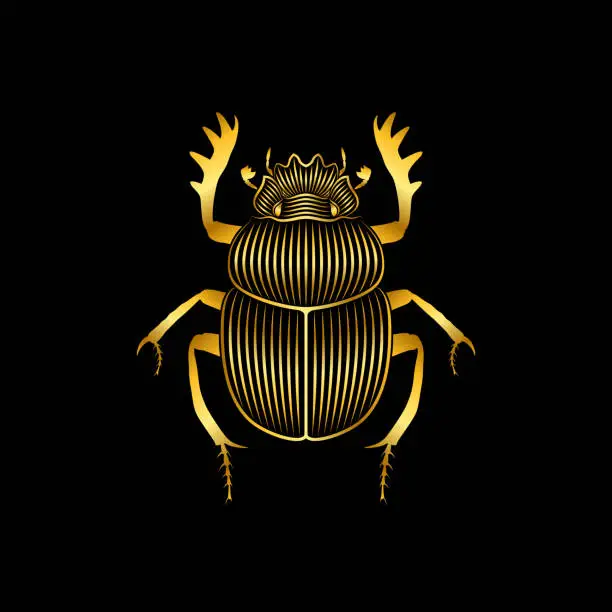 Vector illustration of Stylized gold scarab on black background