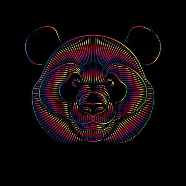 Vector illustration of Stylized panda in spectrum colors on black background