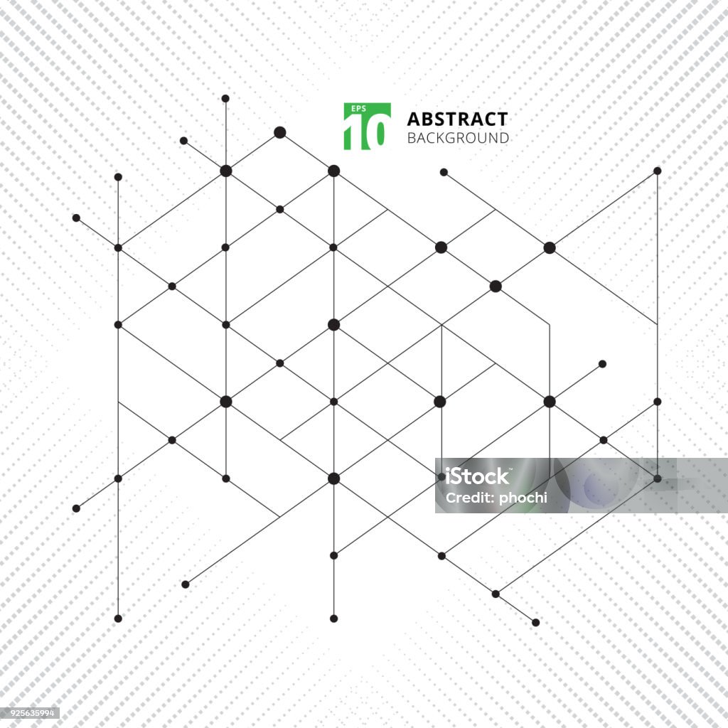 Abstract modern structure geometric pattern lines black technology texture halftone background. Triangles and circles in nodes. Abstract modern structure geometric pattern lines black technology texture halftone background. Triangles and circles in nodes. Elements for business design. In A Row stock vector