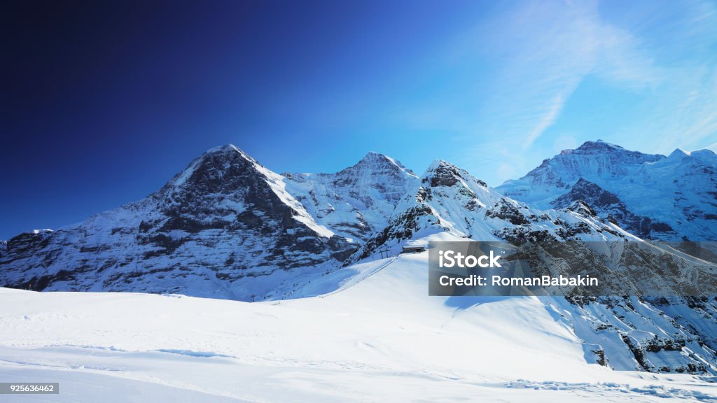 Jungfrau Eiger Monch Berggipfel winter Schweizer Alpen - Lizenzfrei Alpen Stock-Foto