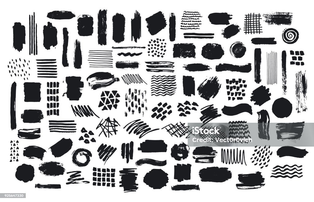 collection of paint brush marker ink stokes textures Brush Stroke stock vector