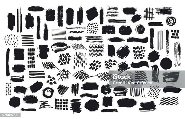 Collection Of Paint Brush Marker Ink Stokes Textures Stock Illustration - Download Image Now