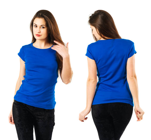istock Lady wearing blank blue shirt 925651608