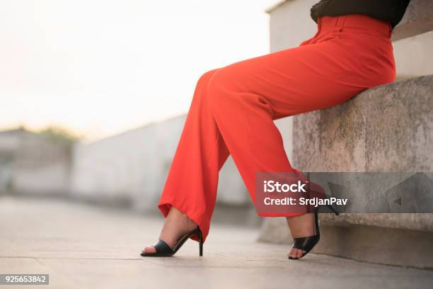 Summer In High Heels Stock Photo - Download Image Now - Pants, Women, One Woman Only