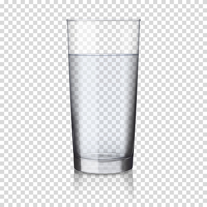 Realistic transparent glass with water, isolated.