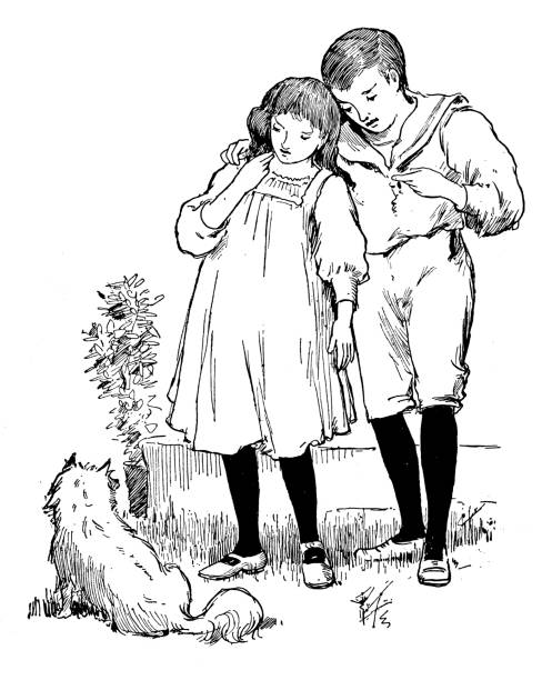 istock Antique children book illustrations: People and cat 925656318