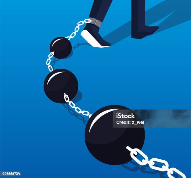 Businessmans Legs Tied To A String Of Iron Balls Stock Illustration - Download Image Now - Ball and Chain, Debt, Over-Burdened