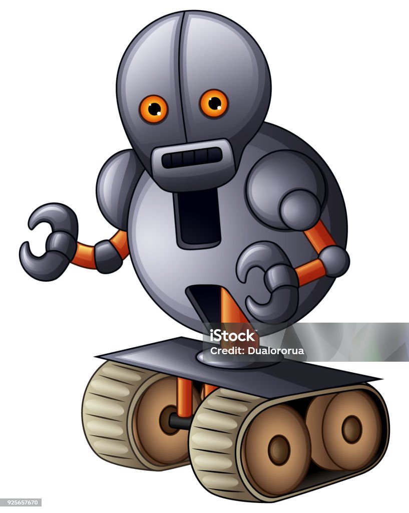 Gray Robot Cartoon Isolated On White Background Stock Illustration -  Download Image Now - Robot, Armored Tank, Armored Vehicle - iStock