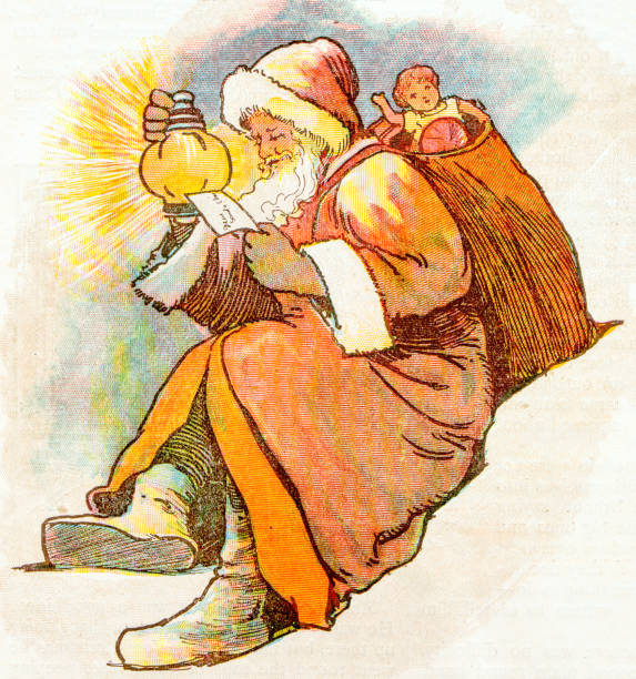 ilustraciones, imágenes clip art, dibujos animados e iconos de stock de antiguos niños las ilustraciones del libro: santa claus - classical style illustrations