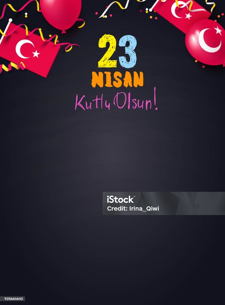 23 Nisan Cocuk Bayrami, 23 April  National Sovereignty and Children's Day in Turkey. 23 Nisan Cocuk Bayrami, 23 April  National Sovereignty and Children's Day in Turkey. Festive background top view. Vector illustration Nisan stock vector