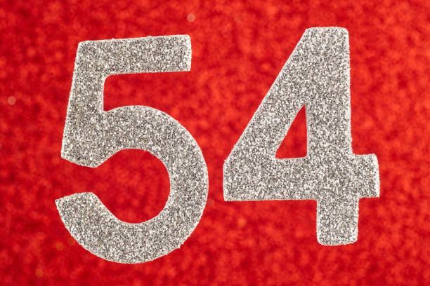 istock Number fifty-four blue over a silver background. Anniversary. Horizontal 925668910