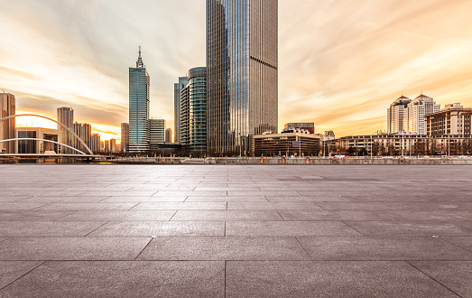 sunset view of Tianjin cityscape,China,Asia.