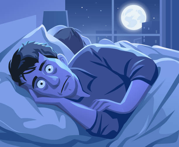 ilustrações de stock, clip art, desenhos animados e ícones de man trying to sleep at night - bed bedroom cartoon furniture