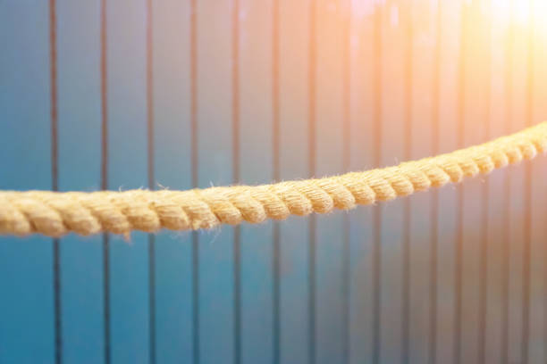 Hanging rope wool close-up on blurred background