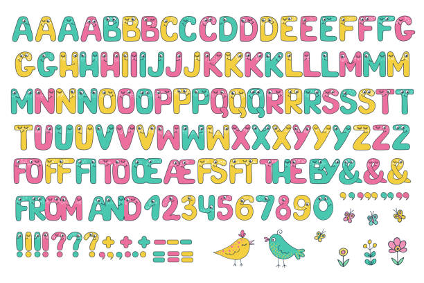 ilustraciones, imágenes clip art, dibujos animados e iconos de stock de alfabeto de los niños con los ojos y numeral - bebes 0 1