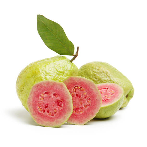 istock Guava fruit with leaves.  on white background 925683370