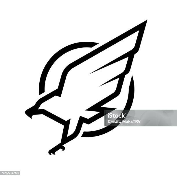 Eagle Icon Emblem Monochrome Vector Illustration Stock Illustration - Download Image Now - Hawk - Bird, Eagle - Bird, Falcon - Bird