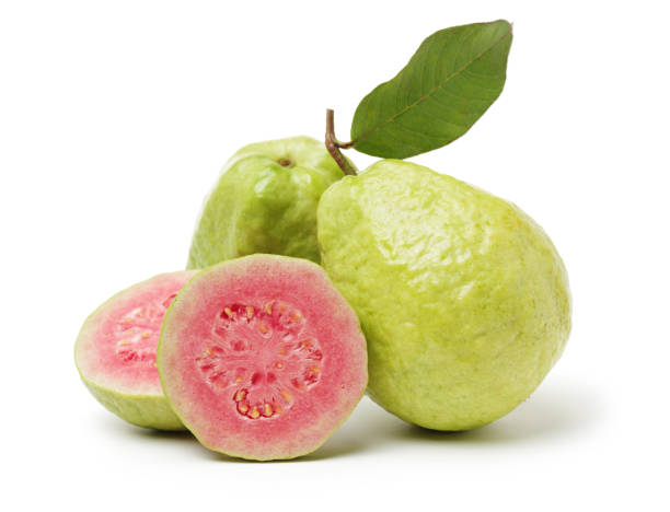 istock Guava fruit with leaves.  on white background 925685076
