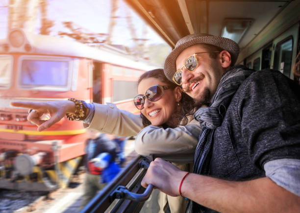istock Couple traveling with train 925685266