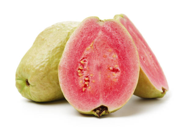istock Guava fruit with leaves.  on white background 925685556