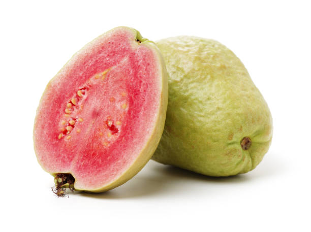istock Guava fruit with leaves.  on white background 925685946