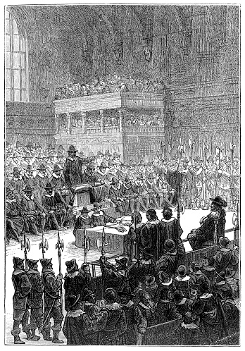 illustration of a Charles I (1600-1649) Nking Of Great Britain And Ireland 1625-1649 The King On Trial Before A Specially Constituted High Court Of Justice In Westminster Hall January 1649