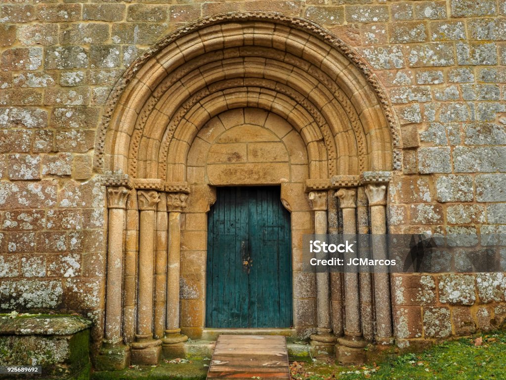 Main entrance to Santa Cristina Benedictine Monastery of Santa Cristina de Ribas de Sil. Ourense. Spain Abbey - Monastery Stock Photo