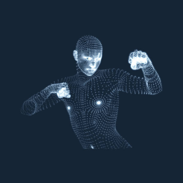 istock 3D Human Body Model. Sport, Training and Martial Arts Concept. Design Element. Sport Symbol. Vector Graphics Composed of Particles. 925689830