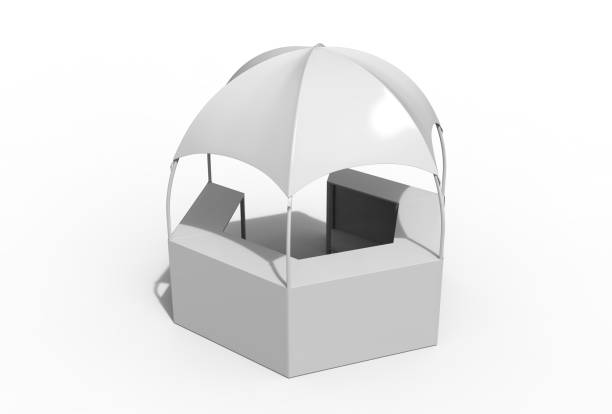 屋外マルチ機能貿易ショー ドーム キオスク六角パビリオン キャノピー テントとプロモーション カウンターを表示、3 d レンダリング図。 - 698 ストックフォトと画像