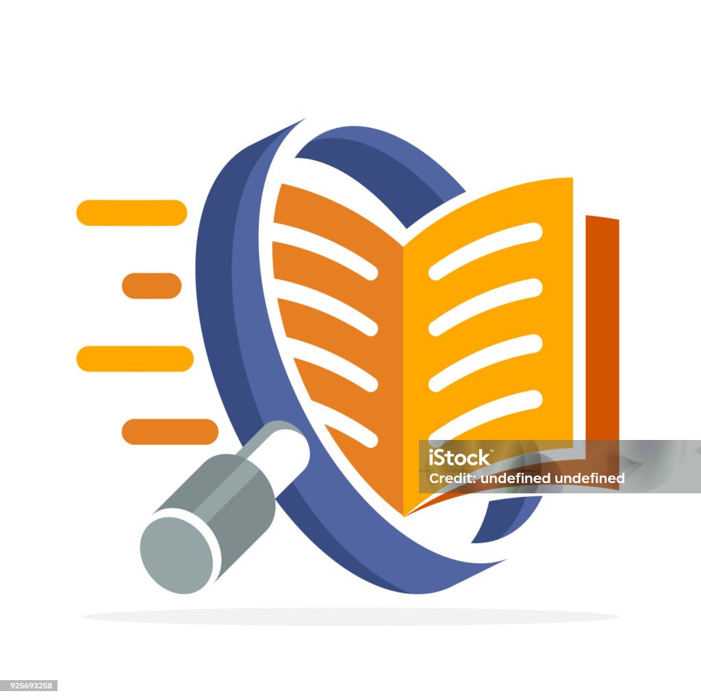 icon icon with search concept, reading, reviewing book. Illustrated with a magnifying glass and open book. Dictionary stock vector