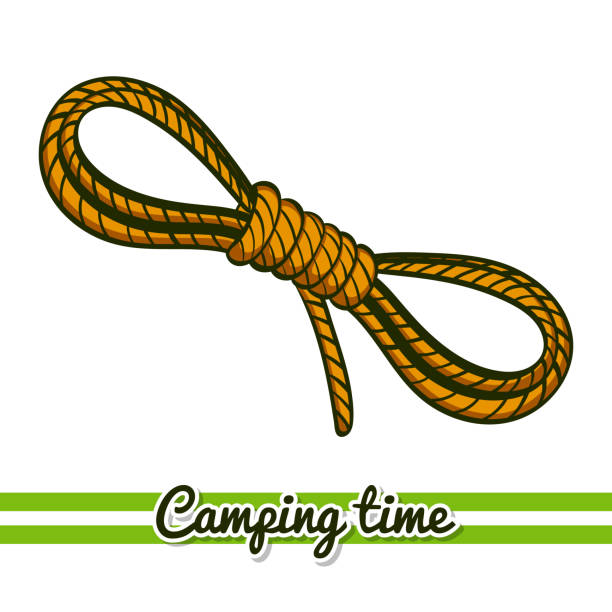 Camping_Equipment_Rope Hand drawn rope isolated on white background. One image of series Camping time. Vector illustration untie-rope stock illustrations