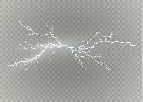 A set of lightning Magic and bright light effects. Vector illustration. Discharge electric current. Charge current. Natural phenomena. Energy effect illustration. Bright light flare and sparks.