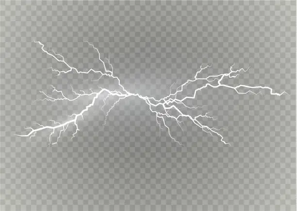 Vector illustration of A set of lightning Magic and bright light effects. Vector illustration. Discharge electric current. Charge current. Natural phenomena. Energy effect illustration. Bright light flare and sparks
