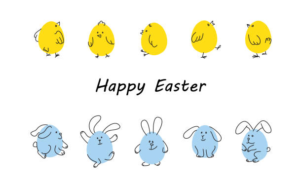 illustrazioni stock, clip art, cartoni animati e icone di tendenza di confini pasquali con coniglietti e pulcini divertenti - pasqua illustrazioni