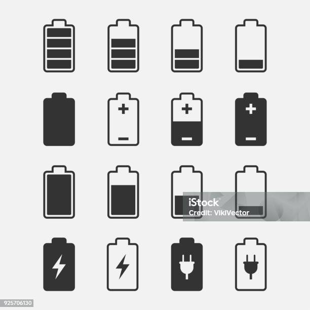 Battery Icons Vector Set Stock Illustration - Download Image Now - Battery, Icon Symbol, Symbol