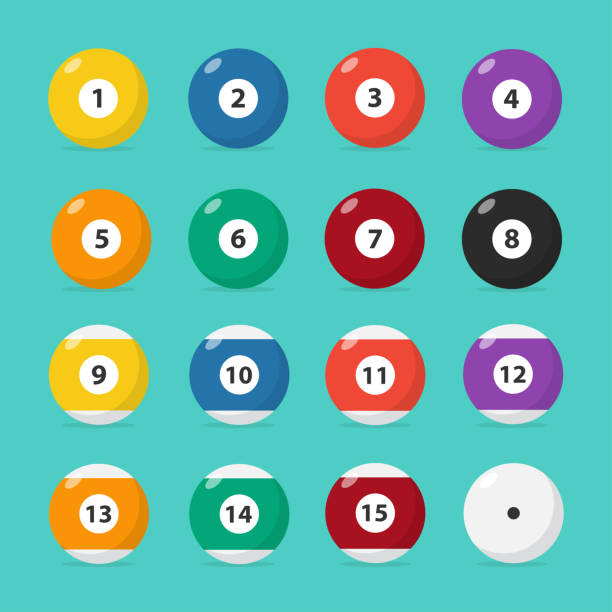 Billiard balls vector icon Billiard balls set vector isolated from the background. Colored icons of pool billiard balls in a flat style. The symbol of active holidays. pool ball stock illustrations