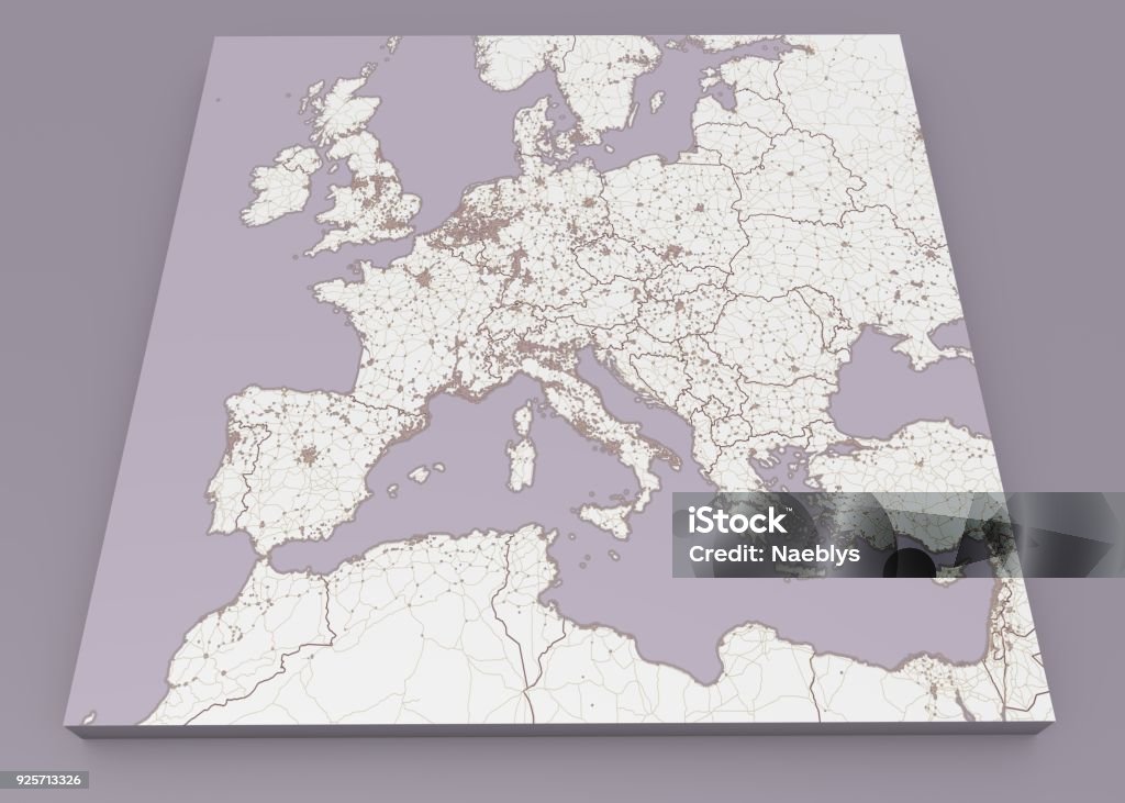 Street and political map of Europe and North Africa. European cities. Political map with the border of the states. Urban areas. Street directory, atlas Africa Stock Photo
