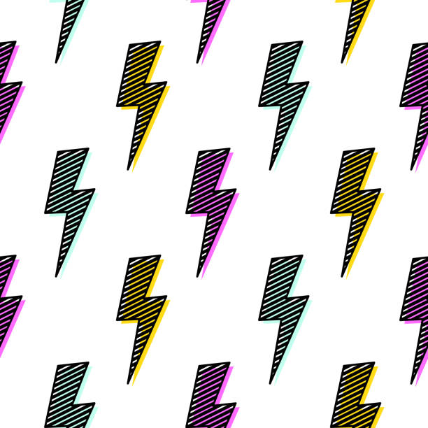 Bright lightning bolt seamless pattern fun design Bright lightning bolt seamless pattern fun design. Pop art funky background artistic texture. lightning backgrounds stock illustrations