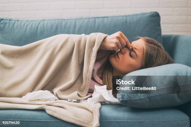 Woman Having Fever Stock Photo - Download Image Now - Paranasal Sinus, Cold And Flu, Flu Virus
