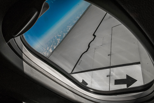 photograph taken from inside a passenger plane during a trip through Europe